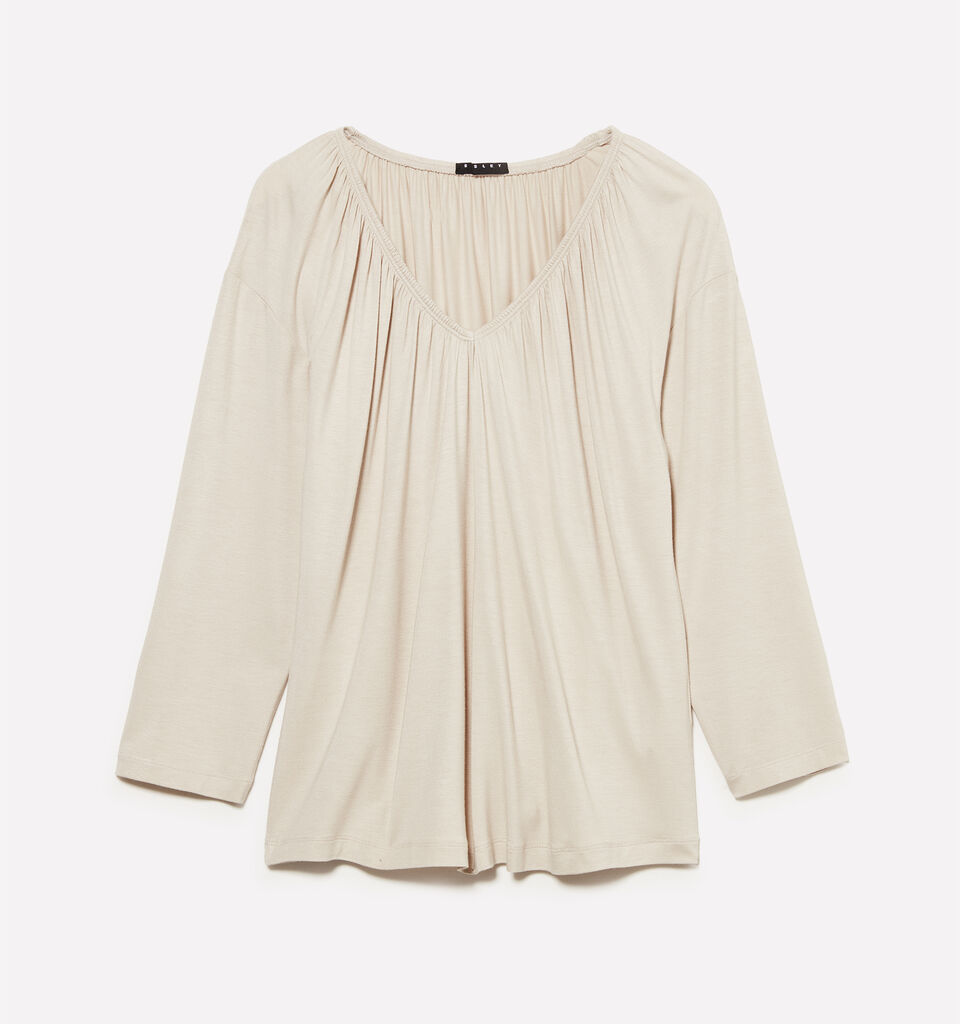 Dove gray t-shirt with curl - women's long sleeve t-shirts - Beige | Sisley image number 1